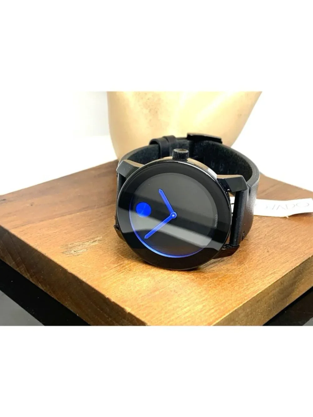 Movado Men's Watch 3600307 Bold Black Blue Dial Swiss Quartz Leather Band 42mm